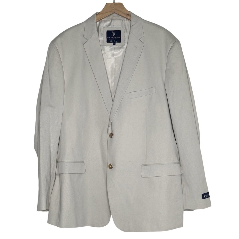 U.S. Polo Assn. Men's XL Cream 2 Button Blazer Preppy Business Cotton Spandex
